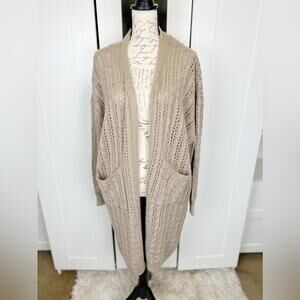 World Market Tan Long Open Knit Cardigan One Size